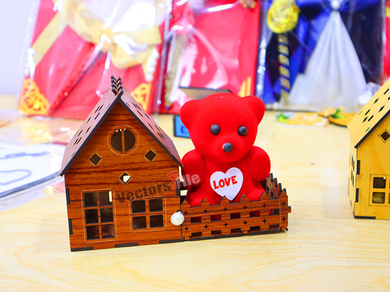 Laser Cut Teddy Bear with House Gift Idea Template