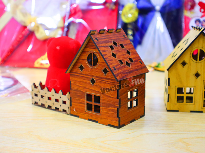 Laser Cut Teddy Bear with House Gift Idea Template