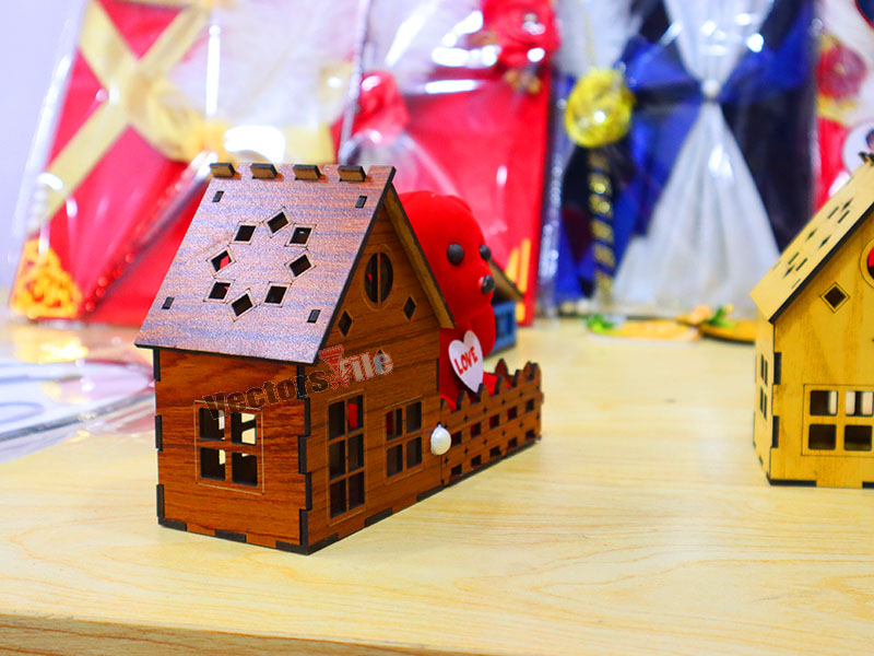 Laser Cut Teddy Bear with House Gift Idea Template