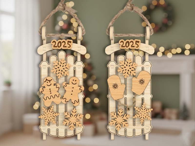 Laser Cut Santa Sleigh Christmas Ornament Decor Idea