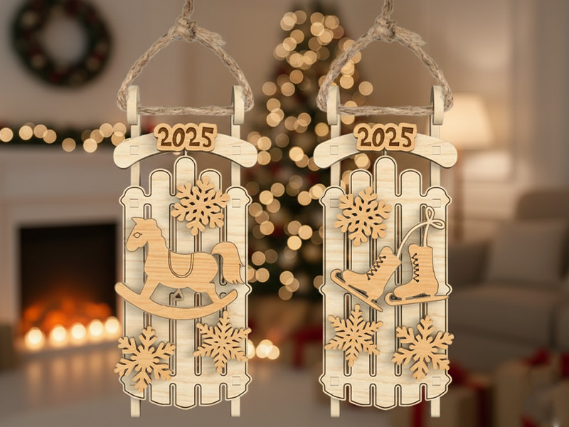 Laser Cut Santa Sleigh Christmas Ornament Decor Idea