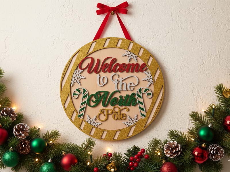 Laser Cut Welcome Sign Christmas Themed Door Hanger Wall Decoration