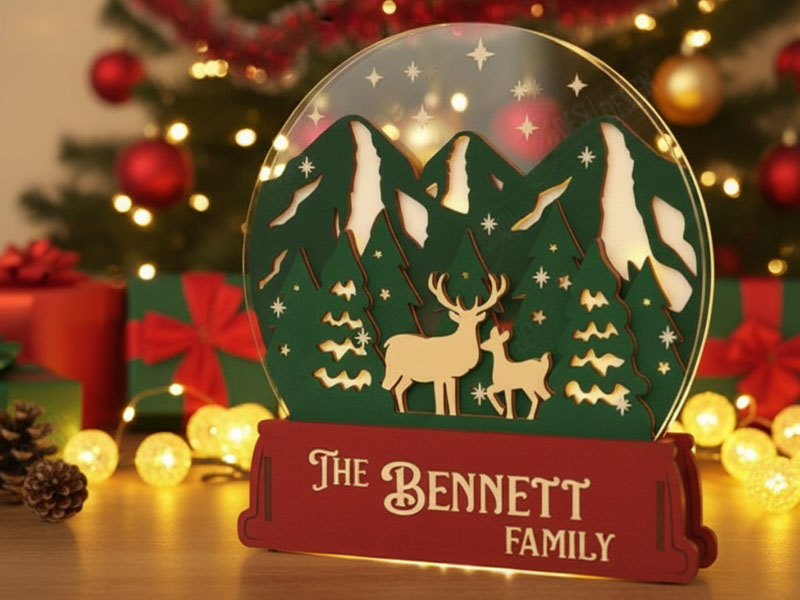 Laser Cut Personalized Christmas Snow Globe Lamp for Decor