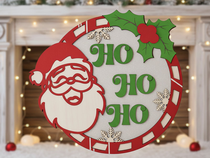 Laser Cut Ho Ho Ho Santa Claus Christmas Decorative Door Sign