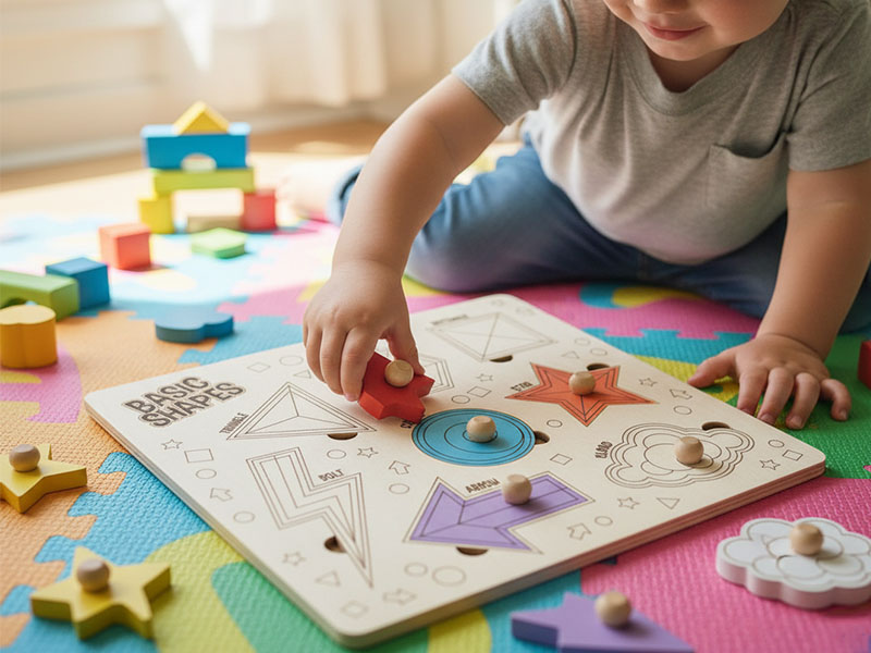 Laser Cut Basic Shape Kid Educational Geometric Puzzle Board