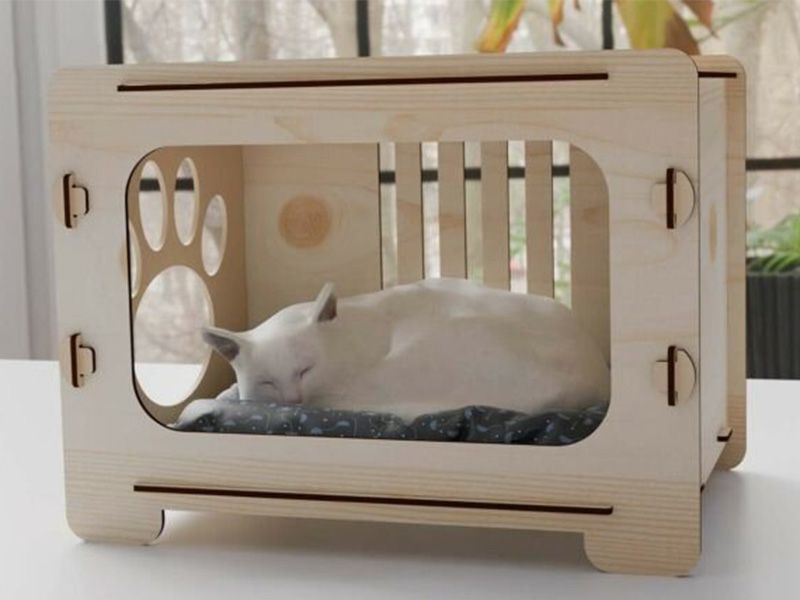 Laser Cut Wooden Cat House 3D Model Design