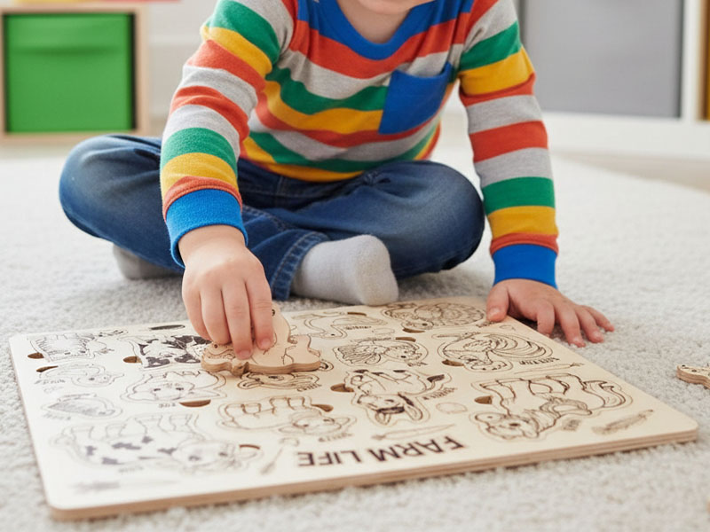 Laser Cut Kids Educational Puzzle Board for Animal with Name
