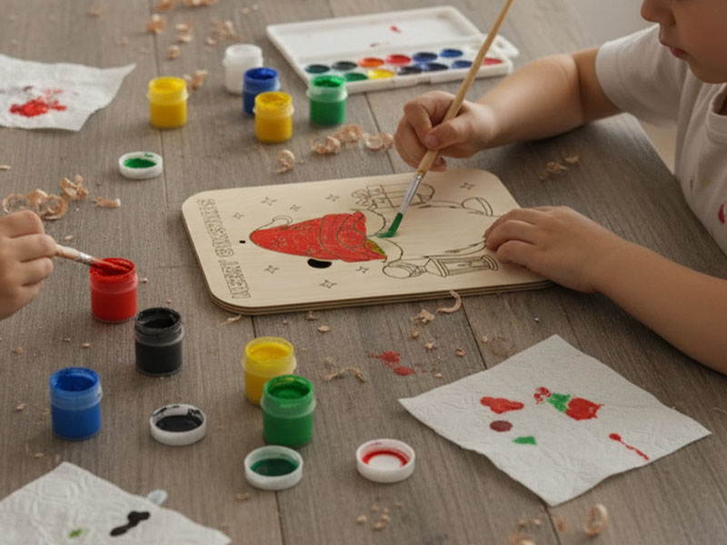 Laser Cut Christmas Gnome Ornaments Designed for Coloring Puzzle Board