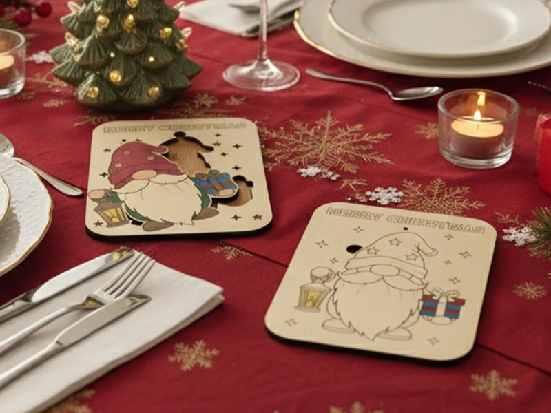 Laser Cut Christmas Gnome Ornaments Designed for Coloring Puzzle Board