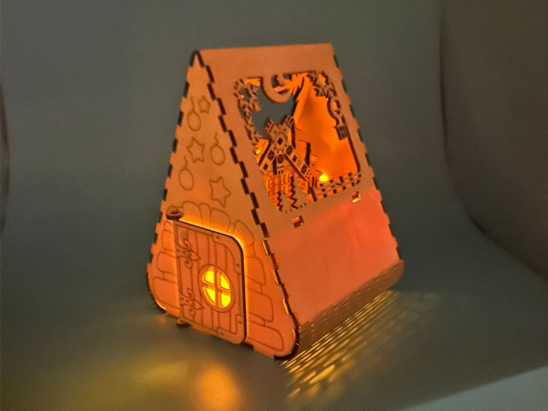 Laser Cut Wooden Christmas Light House for Decoration