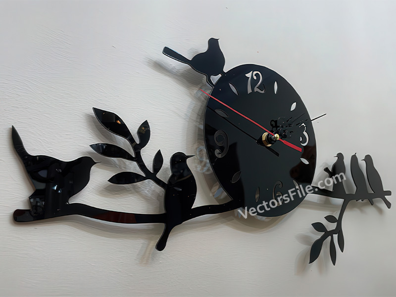 Bird on Tree Branch Laser Cut 3D Wall Clock Design Acrylic Clock Template