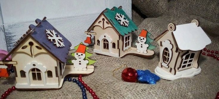 CNC Laser Cut Wooden Christmas Village Free CDR File