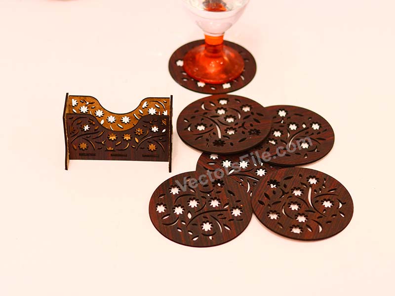 Elegant Laser Cut Coaster Set with Matching Holder