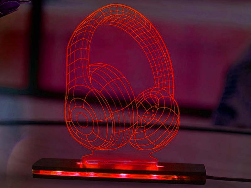 Laser Cut 3D Illusion Headphones LED Lamp Design