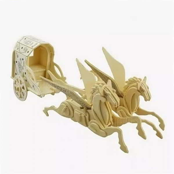 Laser Cut 3D Wooden Carriage with Horses Model wood Puzzle Vector File