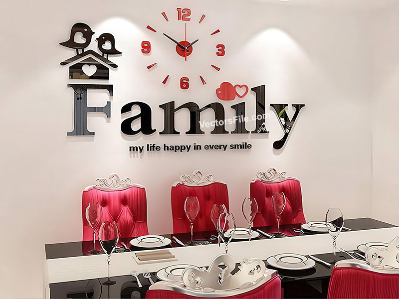 Laser Cut Acrylic Mirror Family 3D Wall Clock Design for Room Decor Idea
