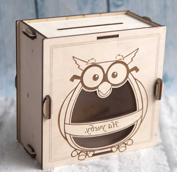 Laser Cut Cartoon Face Plywood Coin Saving Box Piggy Bank CDR File