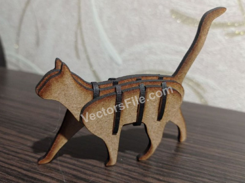 Laser Cut Cat 3D Wooden Puzzle Toy Model Vector File | Vectors File