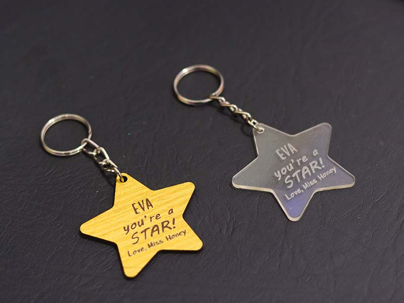 Laser Cut Customizable Christmas Keychain Gift Idea Star Keyring