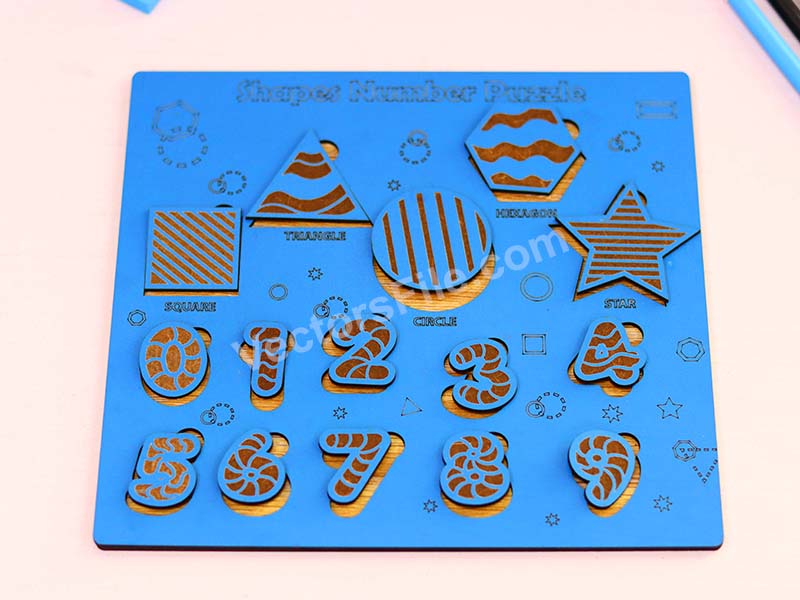 Laser Cut Geometrical Shapes and Numbers Puzzle Board for Kids