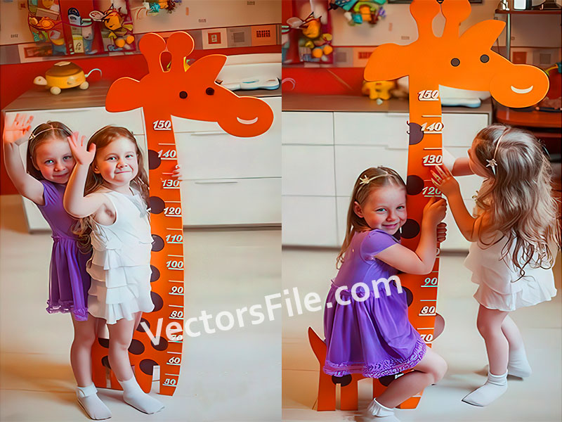 Laser Cut Giraffe Shape Kids Height Measurement Ruler Template