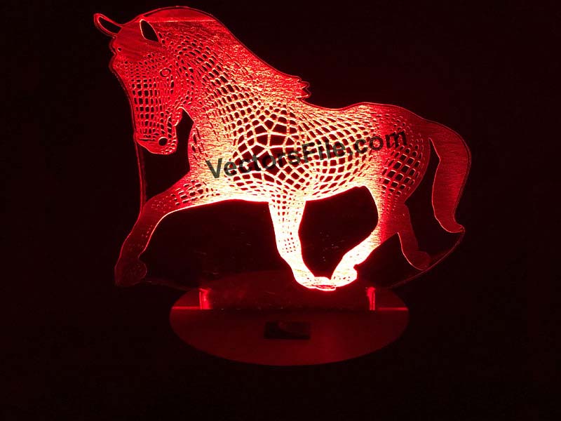 Laser Cut Horse 3D Illusion LED Acrylic Lamp Design Idea