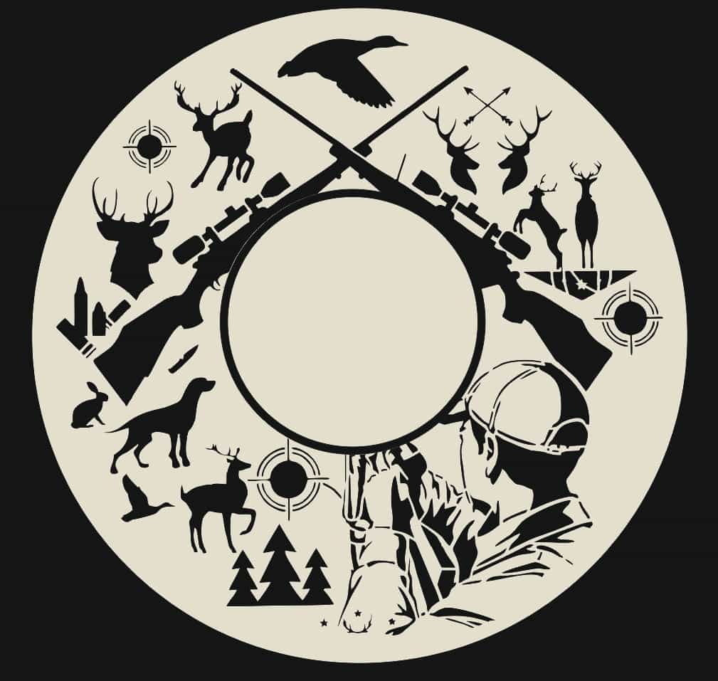 Laser Cut Hunter Wild Animals Wall Clock, Hunting Wall Decoration CDR File
