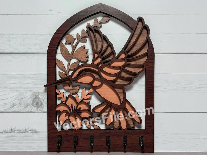 Laser Cut Key Holder Hummingbird Layered Art Wall Key Hanger