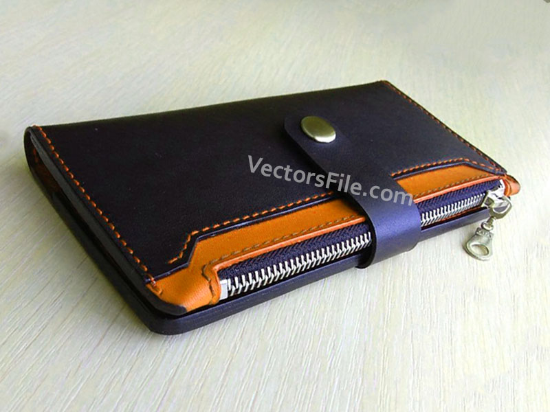 Laser Cut Leather Long Wallet with Zip Pattern