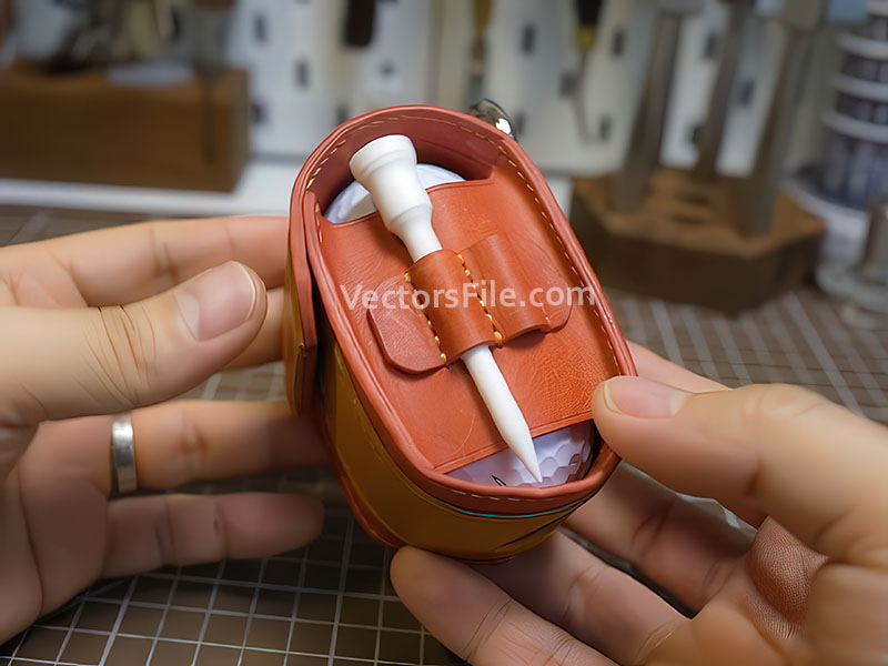 Laser Cut Leather Pouch for Golf Ball with Tee Holder Template