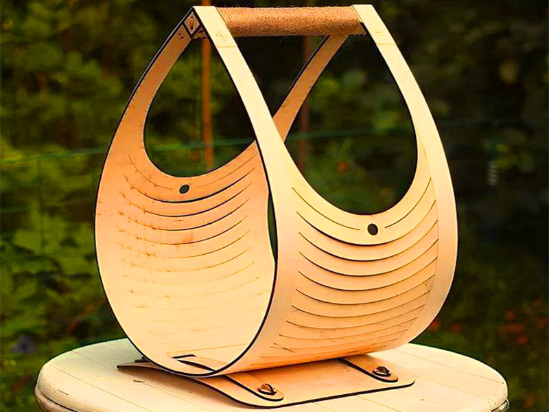 Laser Cut Living Hinges Pattern Teardrop Basket with Handle