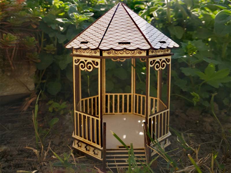 Laser Cut Miniature Dollhouse Gazebo Toy Model