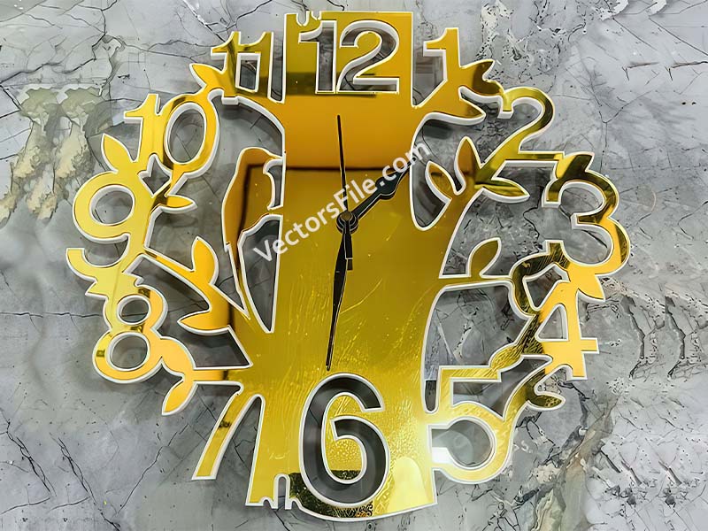 Laser Cut Mirror Acrylic Bird on Tree Wall Clock Design