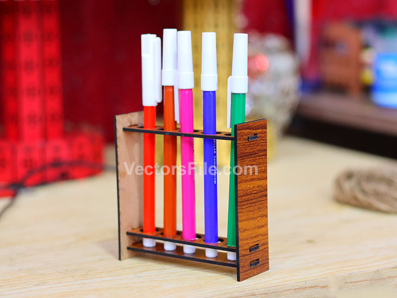 Laser Cut Pen Holder Stand Wooden Pencil Organizer