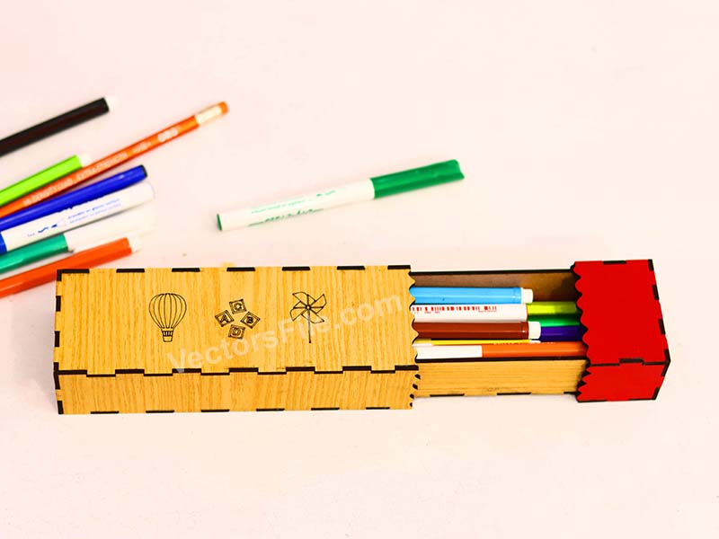 Laser Cut Pencil Box Wooden Sliding Pencil Case for Kids