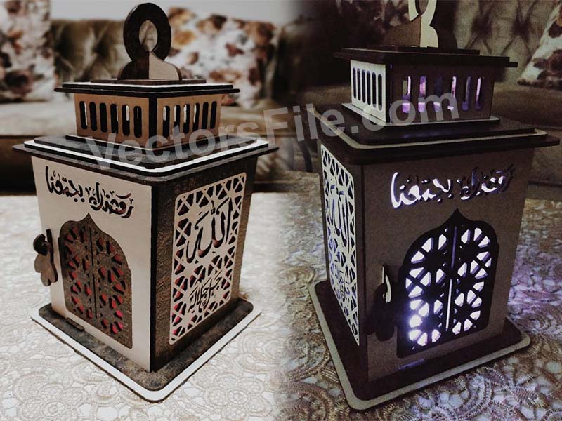 Laser Cut Ramadan Lantern Wooden LED Night Light Lamp Design