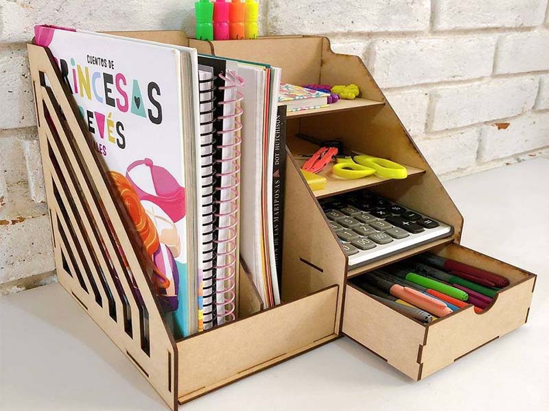 Laser Cut Stationery Holder Wooden Desk Organizer