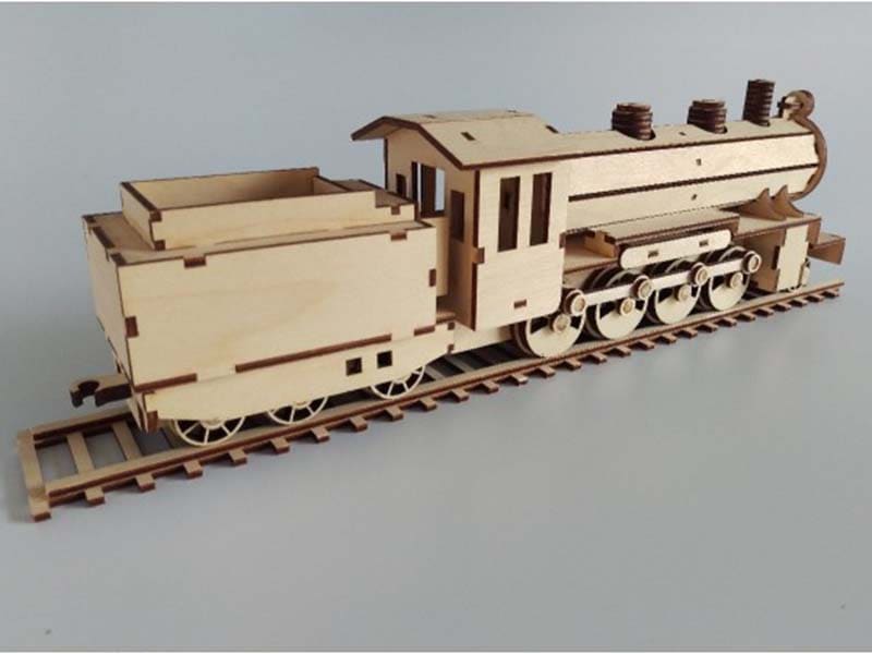 Laser Cut Steam Train with its Tender 3D Puzzle Model Vector File