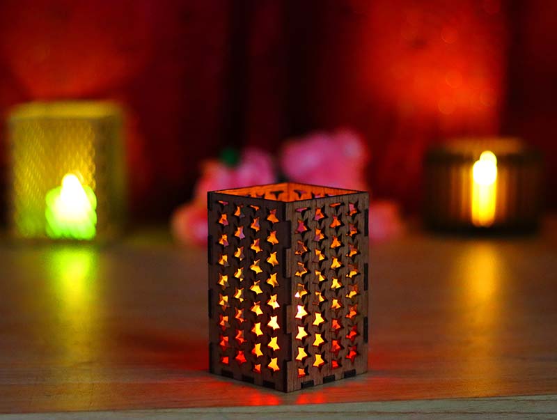 Laser Cut Tealight Box Candle Holder Christmas Decor