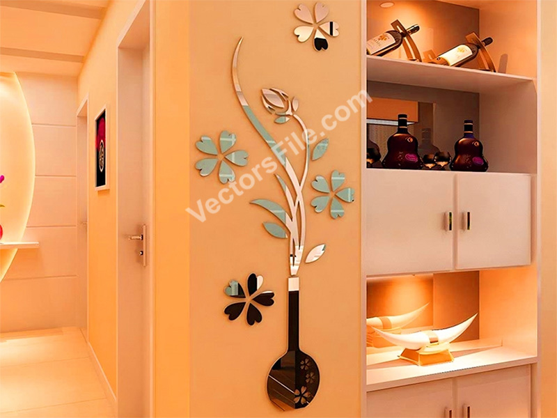 Laser Cut Vase Shaped Acrylic Mirror Wall Art Frame Design for Home Decor
