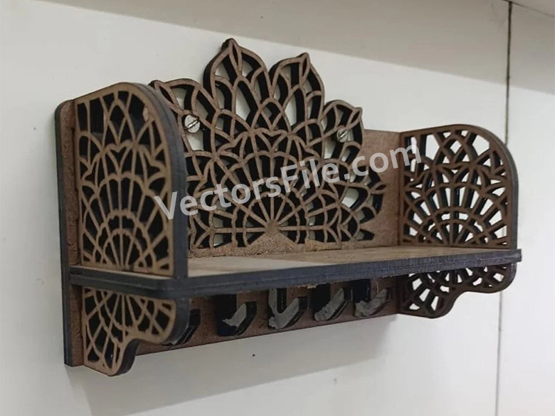 Laser Cut Wall Mounted Key Holder with Shelf 6mm Vector File