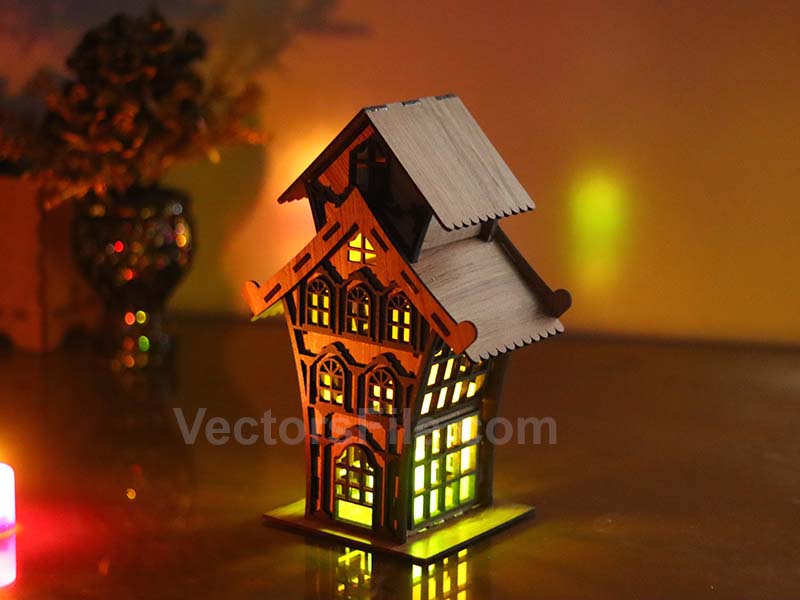 Laser Cut Wood Christmas House Tealight House for Decoration