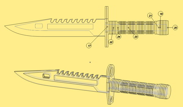 Laser Cut Wooden Bayonet Knife Toy Model CDR File