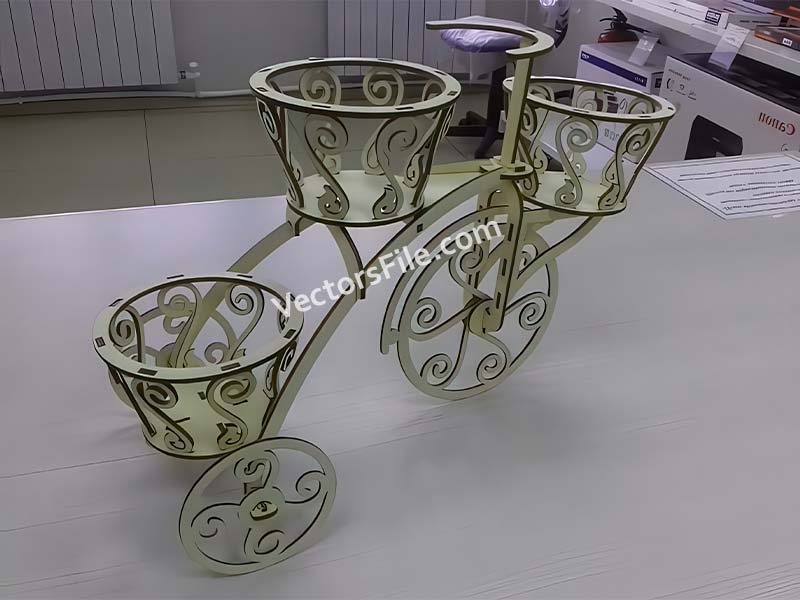 Laser Cut Wooden Bicycle Flower Basket for Home Decoration