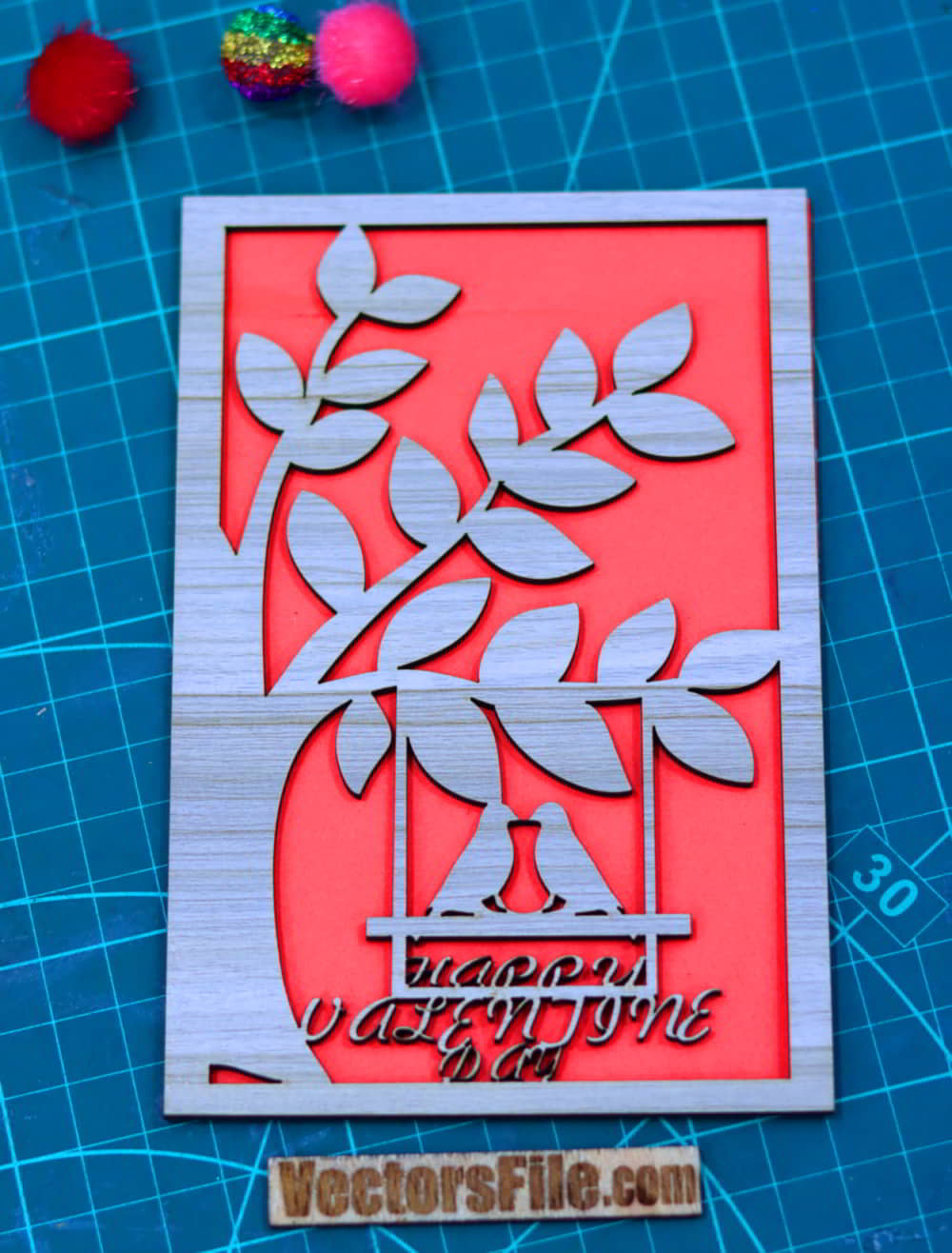 Laser Cut Wooden Card Design Happy Valentine Day Gift Card Idea DXF and CDR File