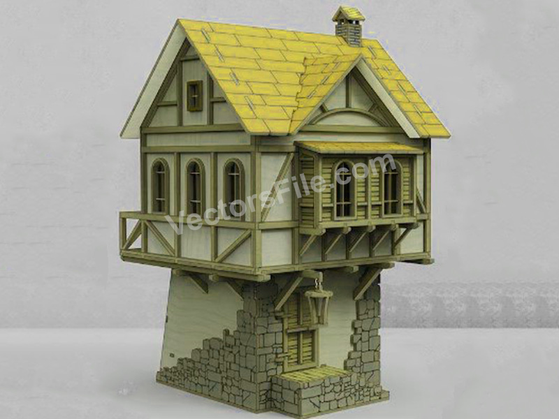 Laser Cut Wooden Medieval House Model Dollhouse Design