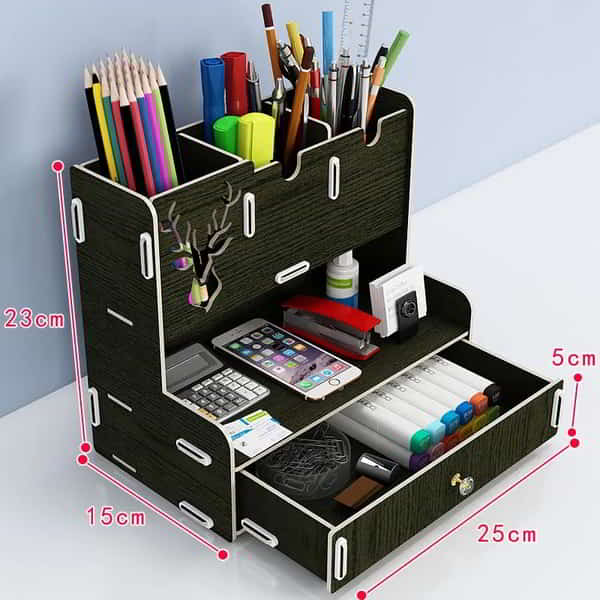 Laser Cut Wooden Office Stationery Desk Organiser Pen Holder Storage ...