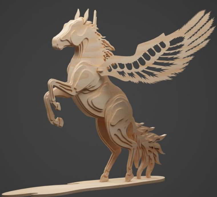 Laser Cut Wooden Pegasus 3D Model, Pegasus Wooden Decoration Vector File