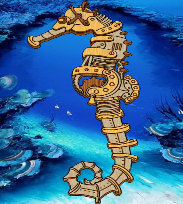 Laser Cut Wooden Puzzle Multilayer Seahorse Decoration CDR File