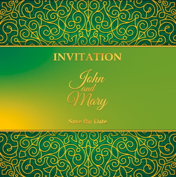 Ornate Green Wedding Invitation Card Sample Free Vector